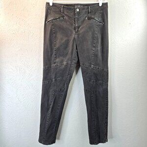 Peruvian Connection Pants Sz 4 Faded Black Cargo Moto Zip Stretch Casual Skinny
